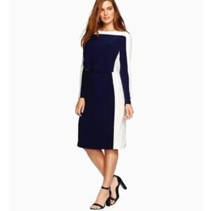 Lauren Ralph Lauren Womens Sheath Dress 14P Navy Cream Color Block Layered